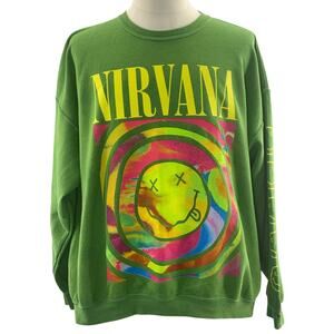 Nirvana Smiley Green Sweatshirt L/XL Grunge Band Graphic